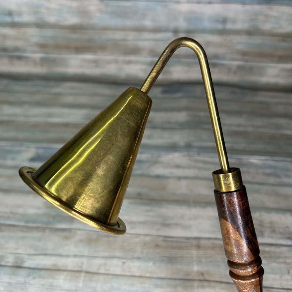 Brass Wood Church Candle Snuffer Vintage Long Handle Extinguisher Upper Deck